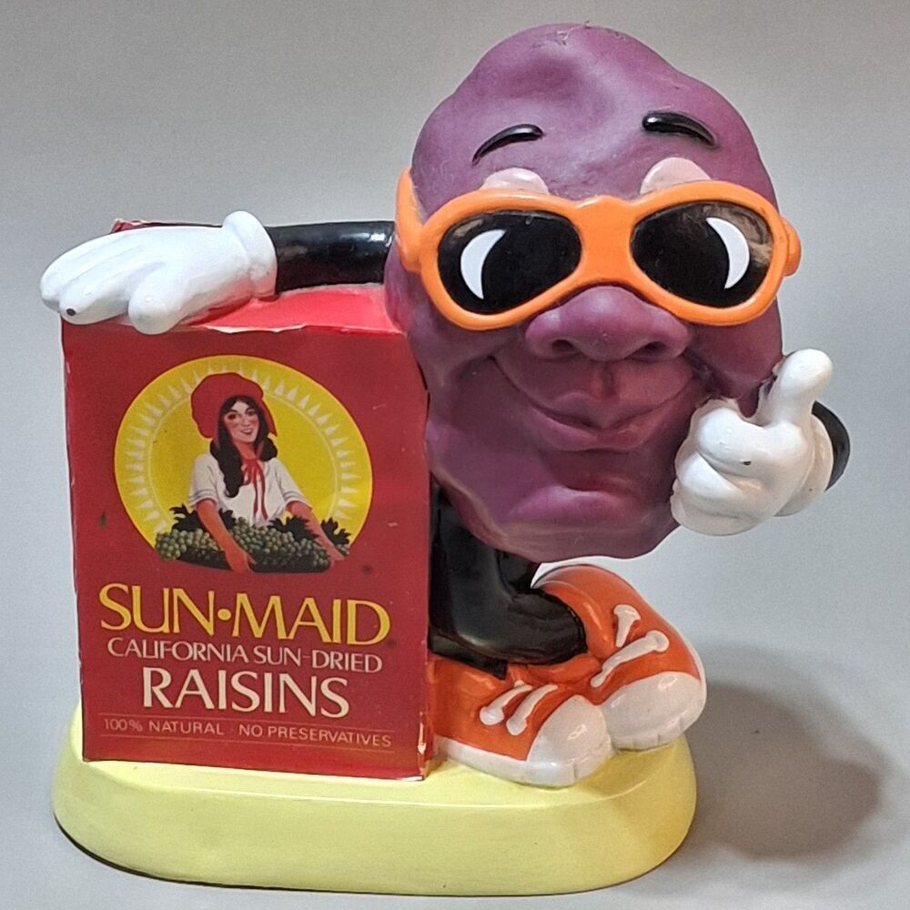 California Raisins Coin Bank Sun-Maid Raisin Box Plastic Figurine 1988 Vintage